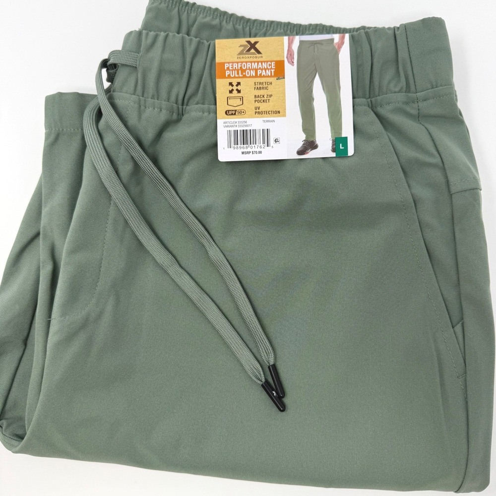 ZeroXposur Mens Performance Pull-On Pants Terrain Green Stretch UPF 50 Large NEW